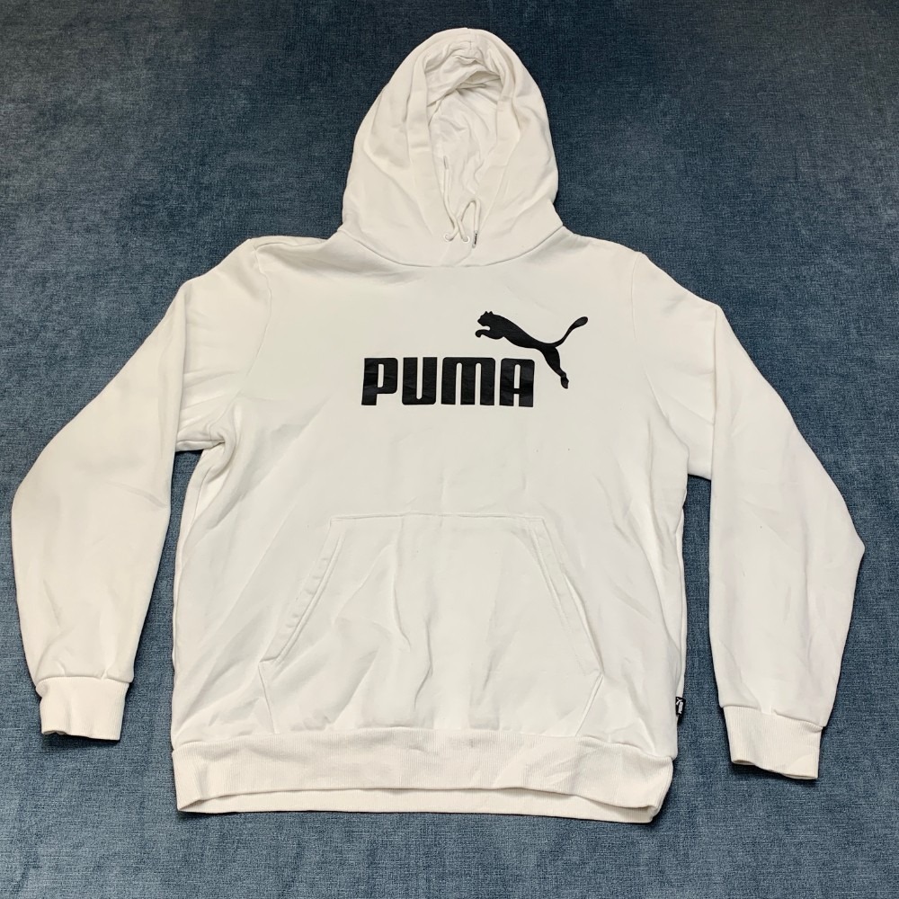 Puma SE Way 1 Hoodie Mens Medium White Fleece Lined Ribbed Wordmark Logo Trendy